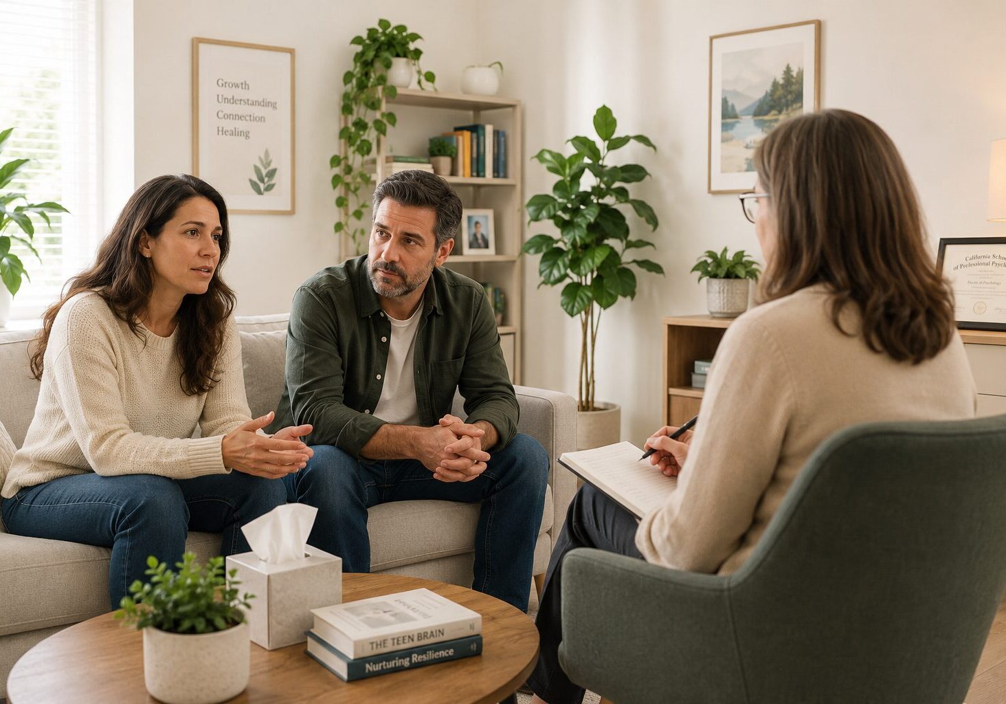 parents consulting with mental health professional